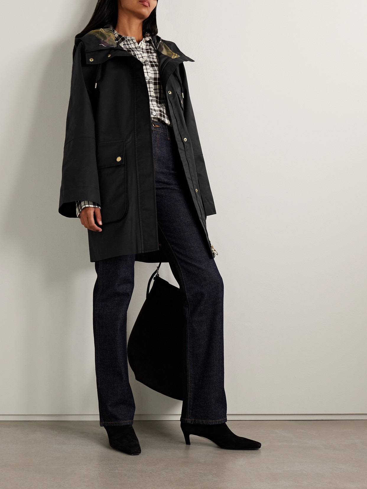 Barbour Arla Hooded Waxed Cotton-blend Coat In Black
