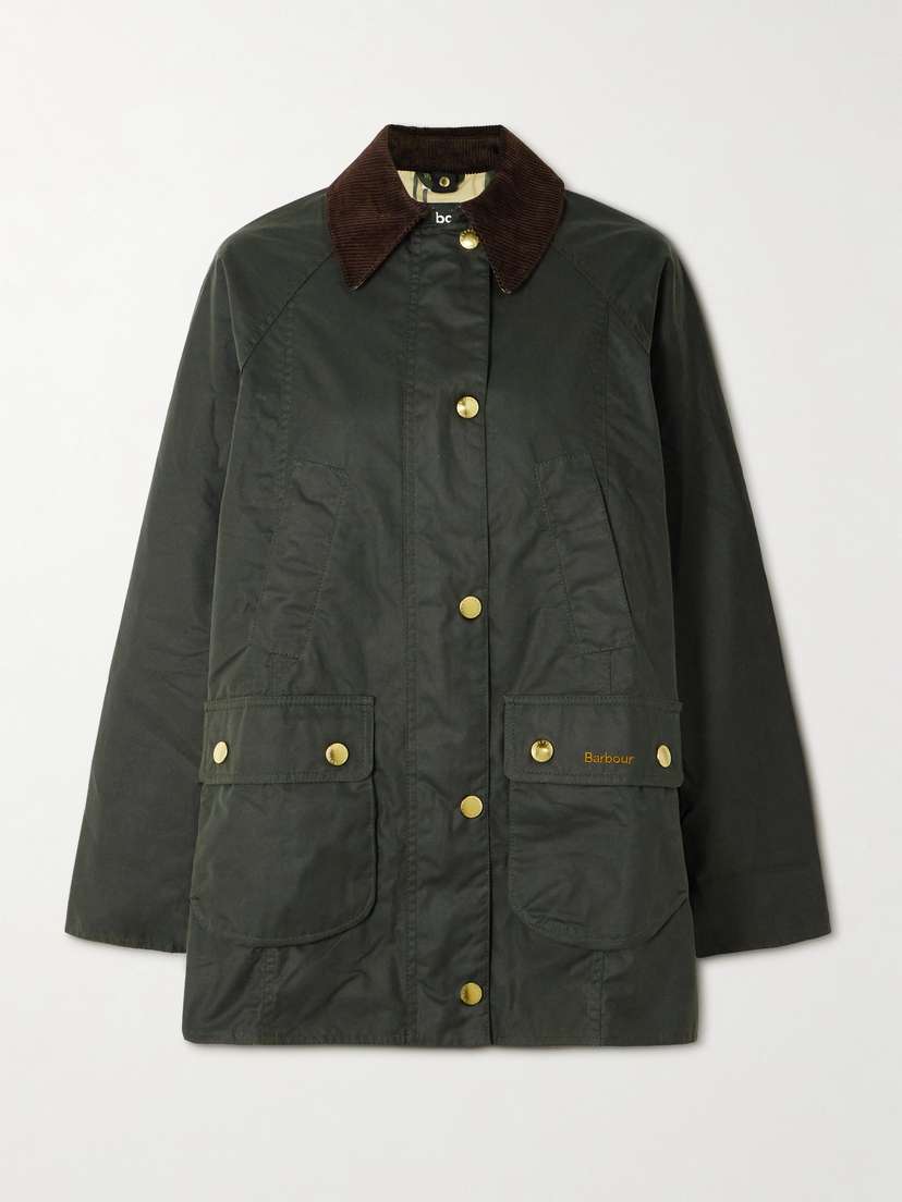 Barbour Beadnell Corduroy-trimmed Waxed-cotton Jacket
