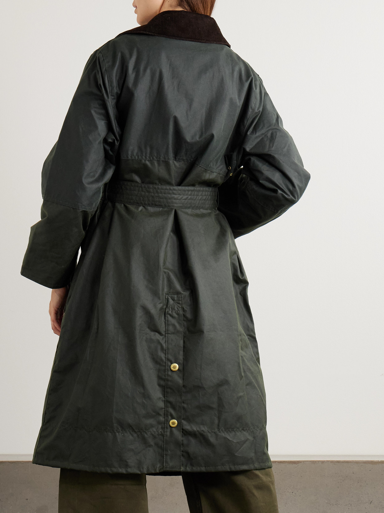 Milda Corduroy-Trimmed Waxed-Cotton Trench Coat