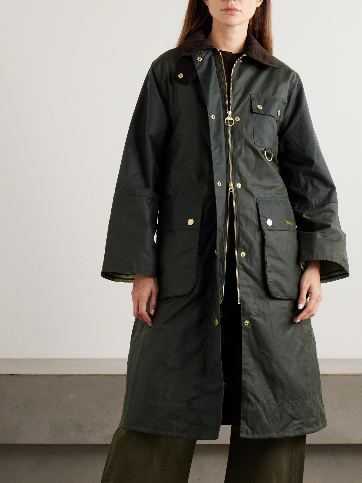 Milda Corduroy-Trimmed Waxed-Cotton Trench Coat