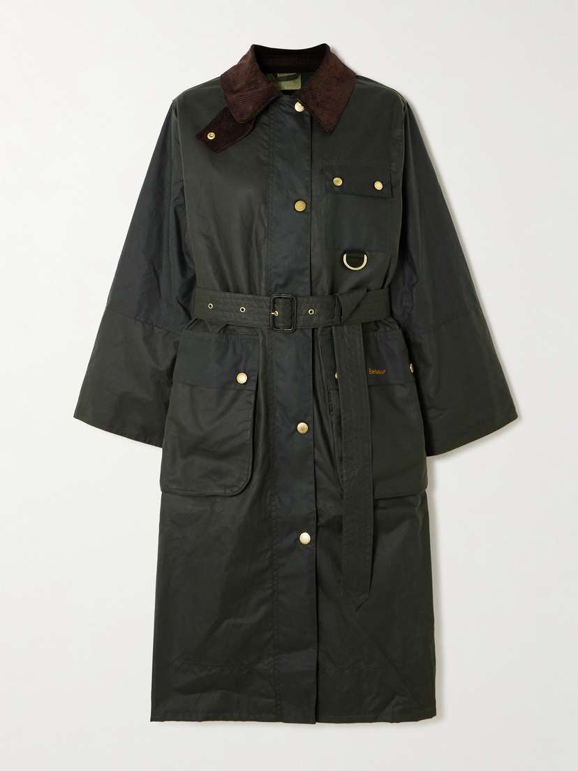 Barbour Milda Corduroy-trimmed Waxed-cotton Trench Coat