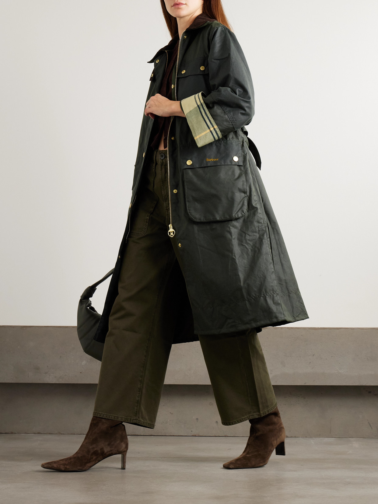 Milda Corduroy-Trimmed Waxed-Cotton Trench Coat