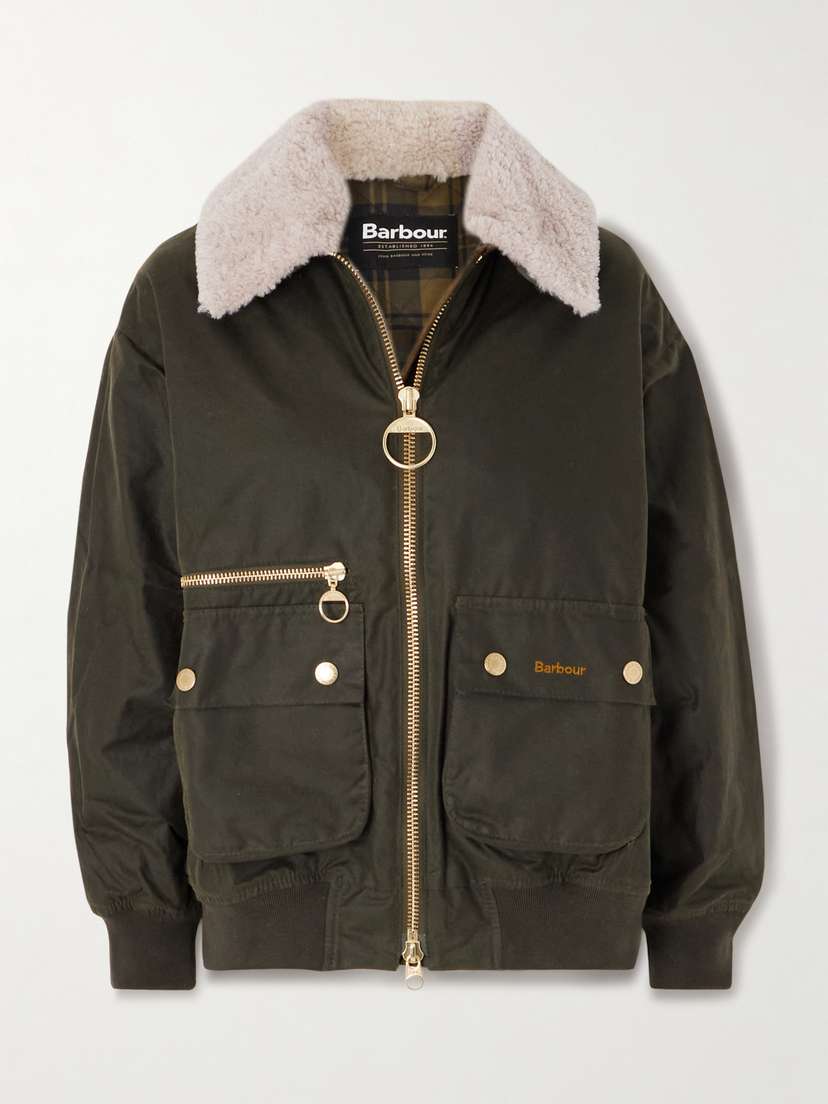 Barbour Maxine Faux Shearling-trimmed Waxed-cotton Jacket