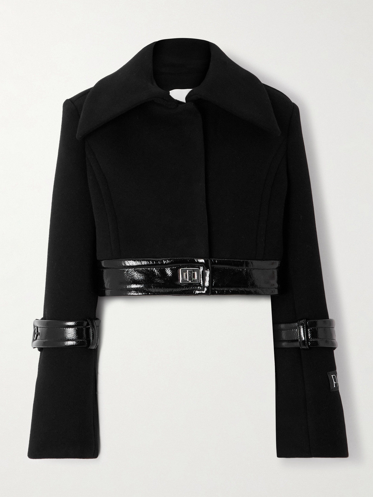 Patou Belted Coated-trimmed Brushed Wool-blend Jacket In Black