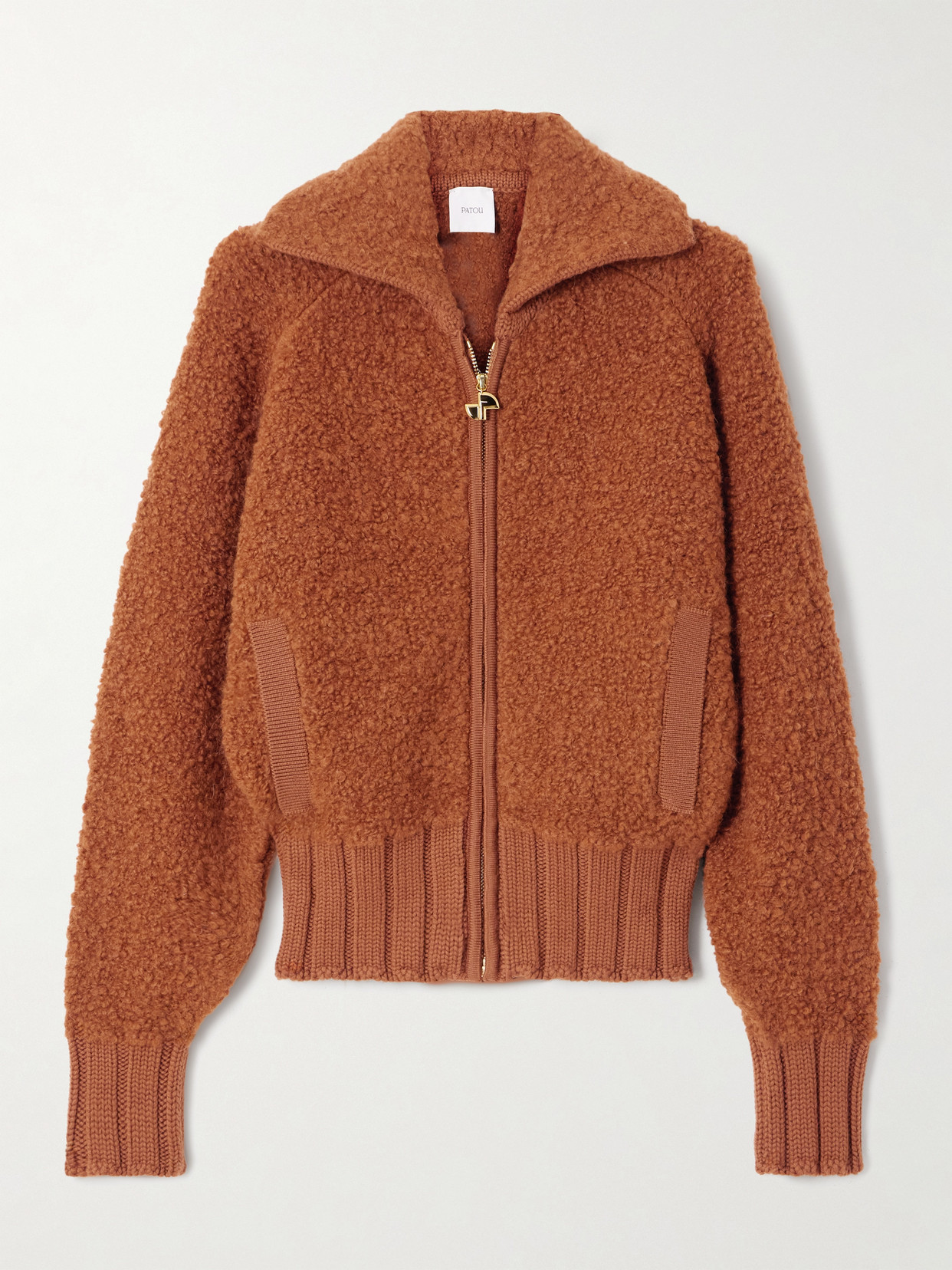 Patou Wool-blend Bouclé Cardigan In Brown