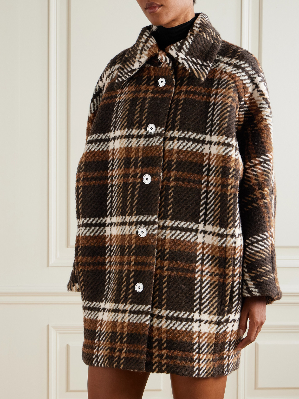 Checked Wool-Blend Coat