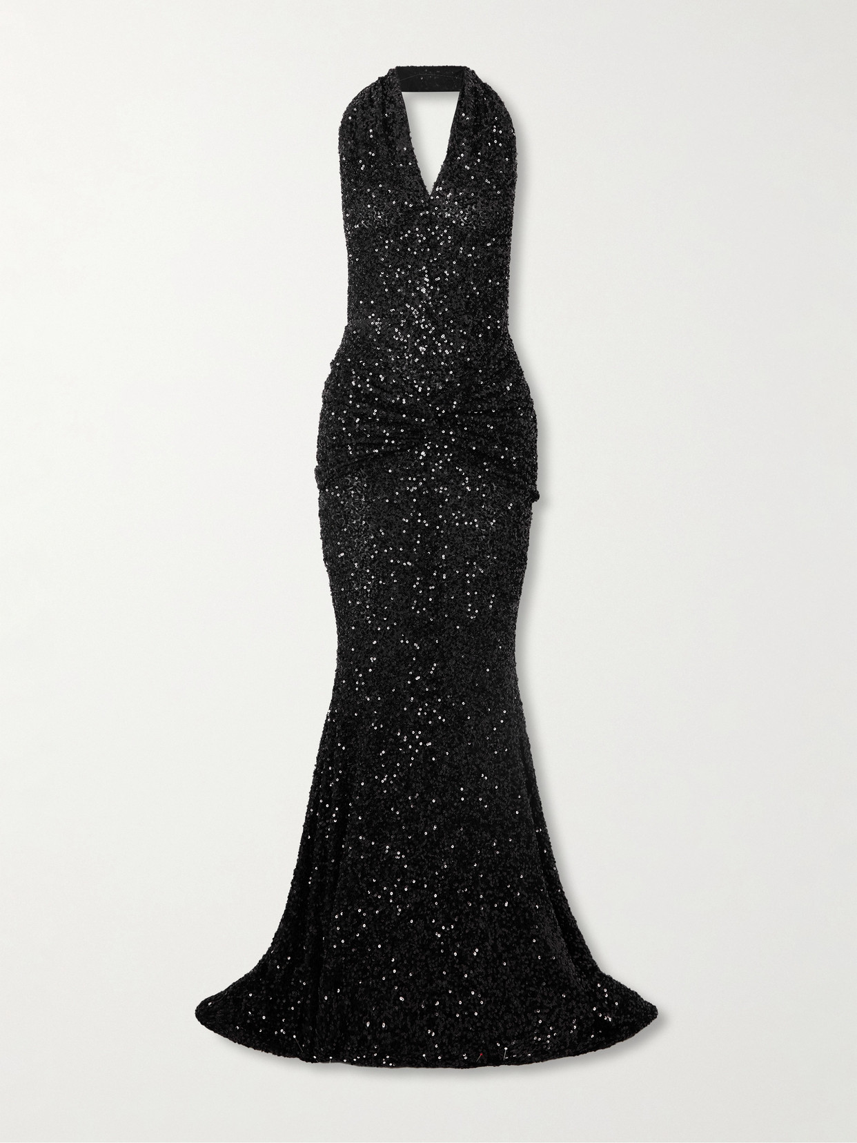 Patou Draped Sequined Mesh Halterneck Gown In Black