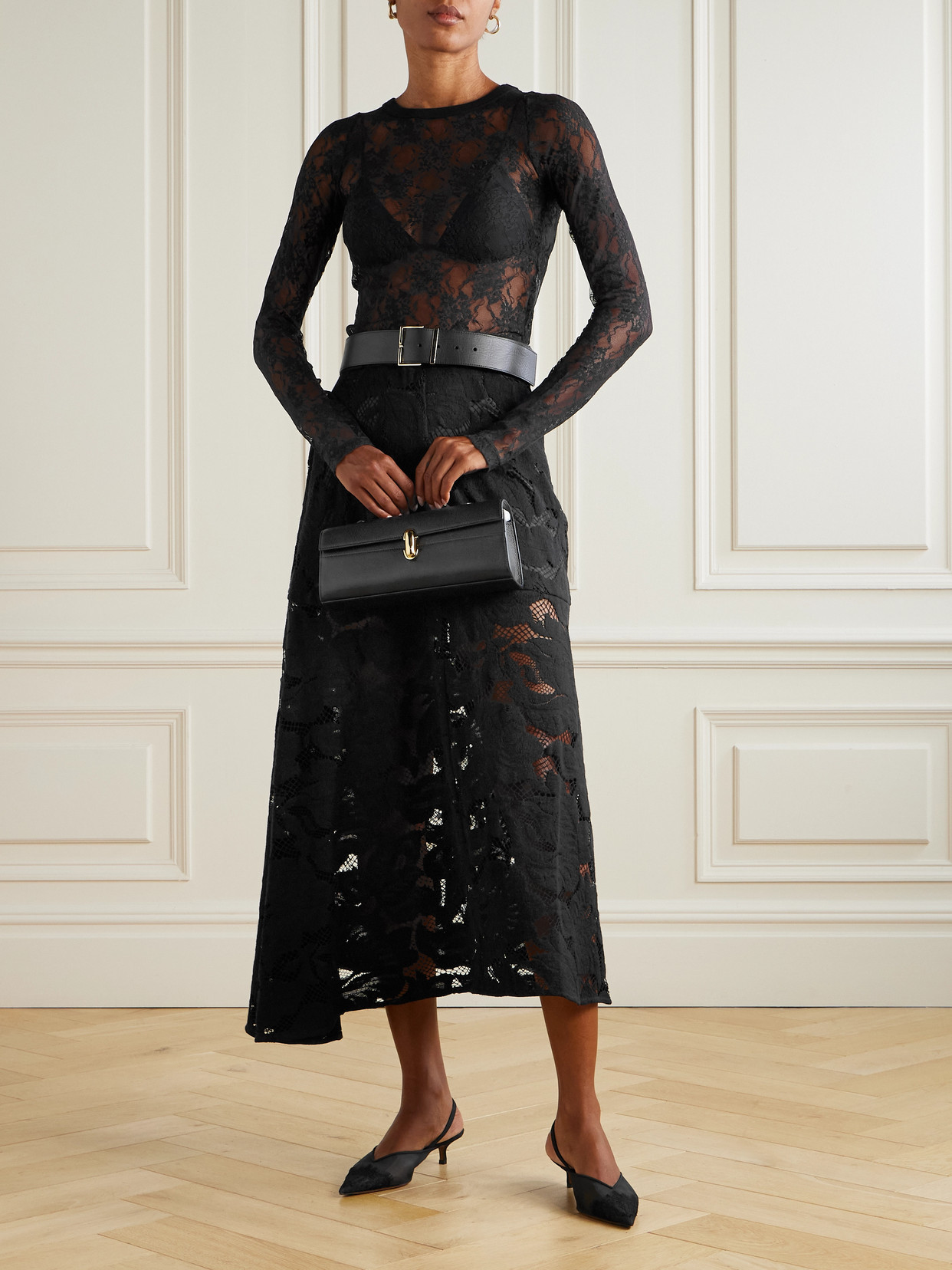 Patou Asymmetric Organic Cotton-blend Lace Midi Skirt In Black