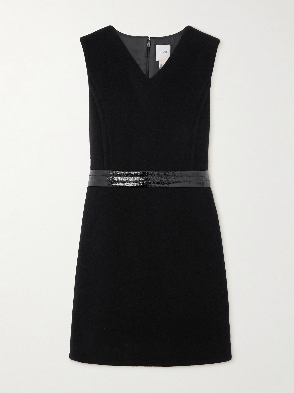 Patou Vinyl-trimmed Wool-blend Mini Dress In Black