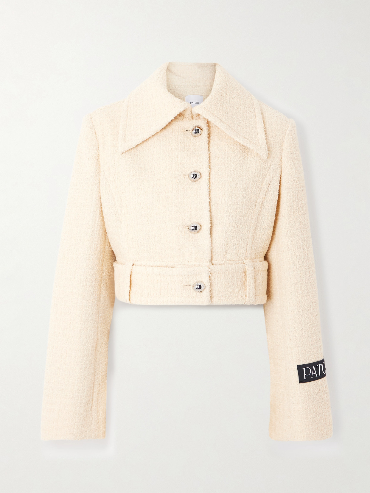 Patou Belted Appliquéd Wool-blend Tweed Jacket In White