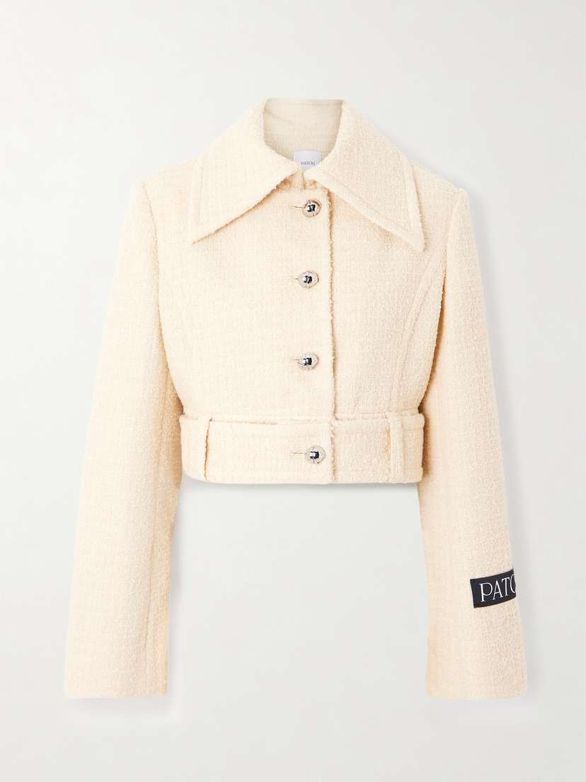 Patou Belted Appliquéd Wool-blend Tweed Jacket