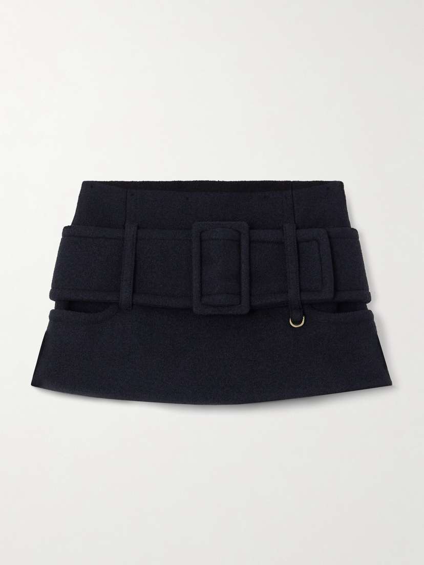 Patou Belted Wool Mini Skirt