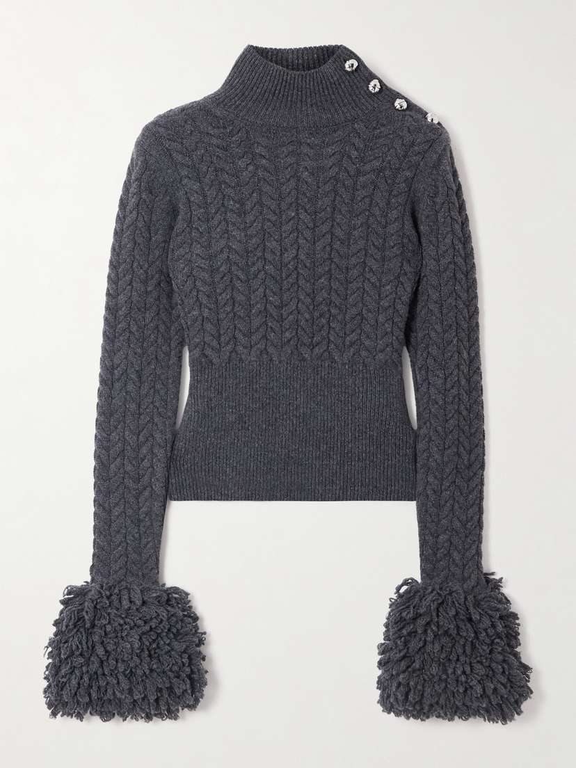 Patou Cropped Fringed Cable-knit Merino Wool And Cashmere-blend Sweater