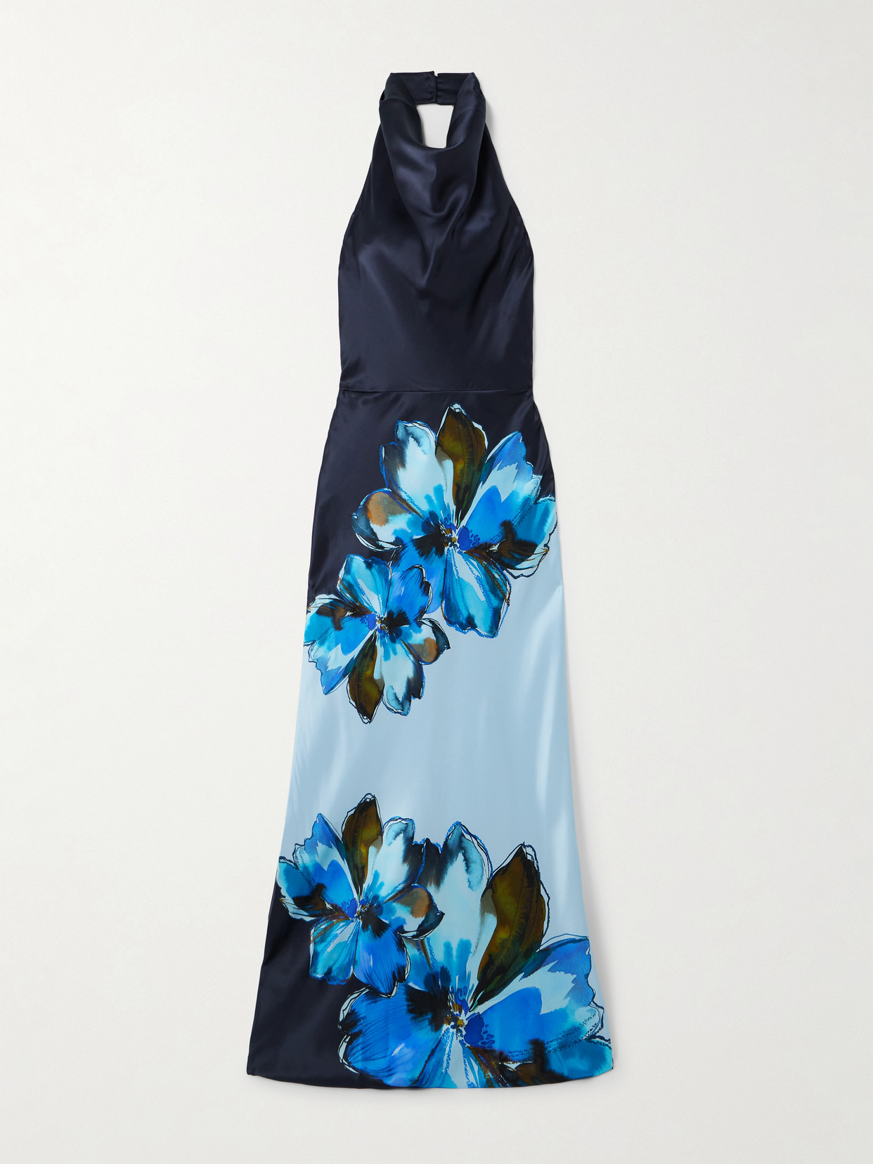 Rebecca Vallance - Cyran Floral-print Silk-satin Halterneck Maxi Dress - Blue