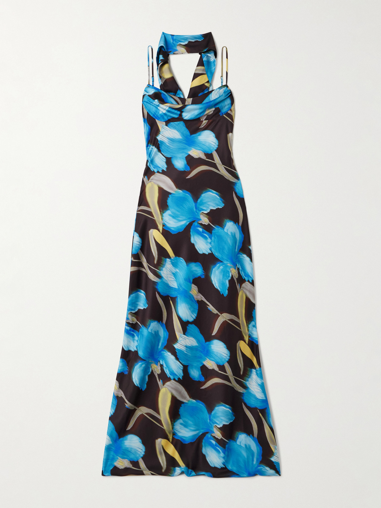 Rebecca Vallance - Ingrid Draped Printed Satin Gown - Blue