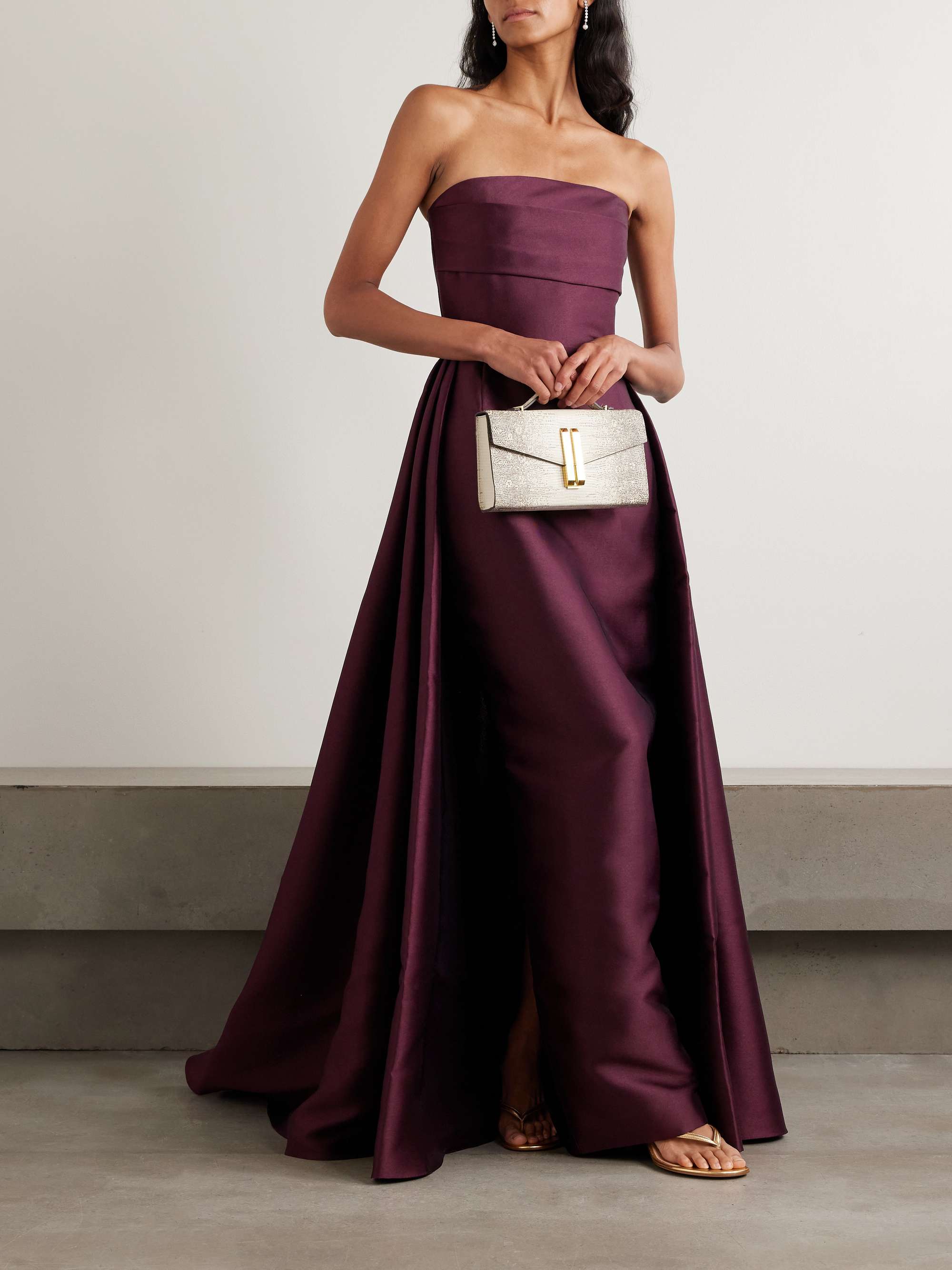 SOLACE LONDON Tiffany strapless pleated satin-twill gown
