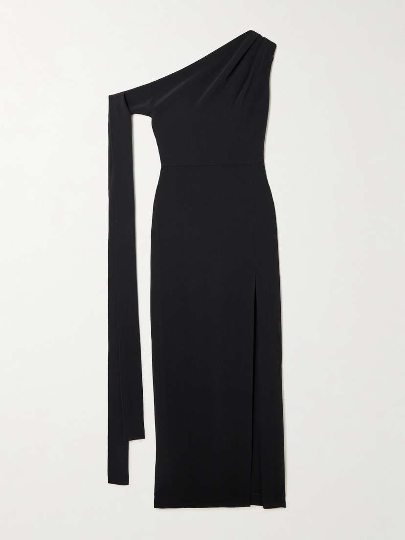 Solace London Irina Tie-detailed One-shoulder Crepe Gown