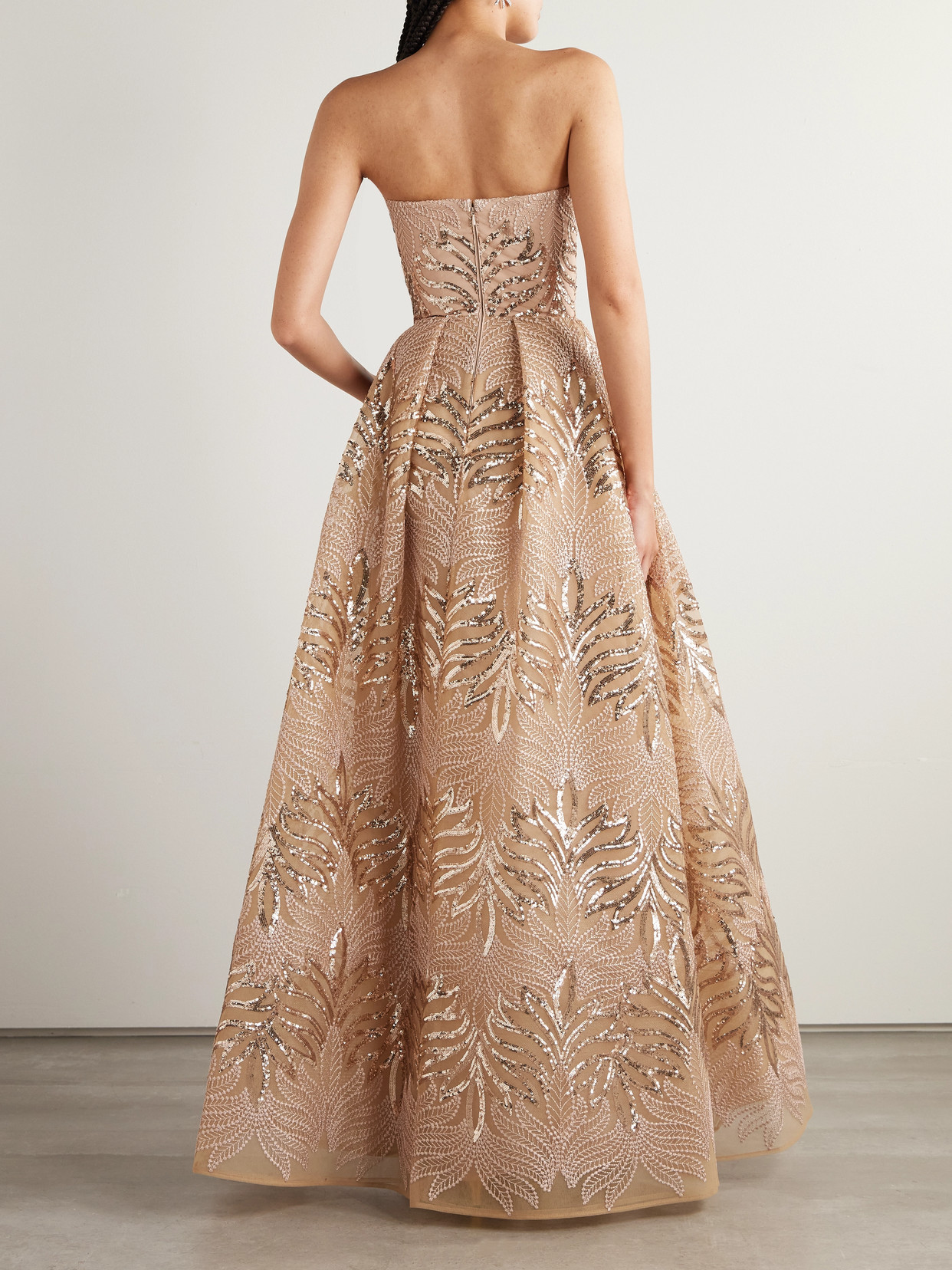 Elie Saab Pleated Sequined Embroidered Tulle Gown In Pink