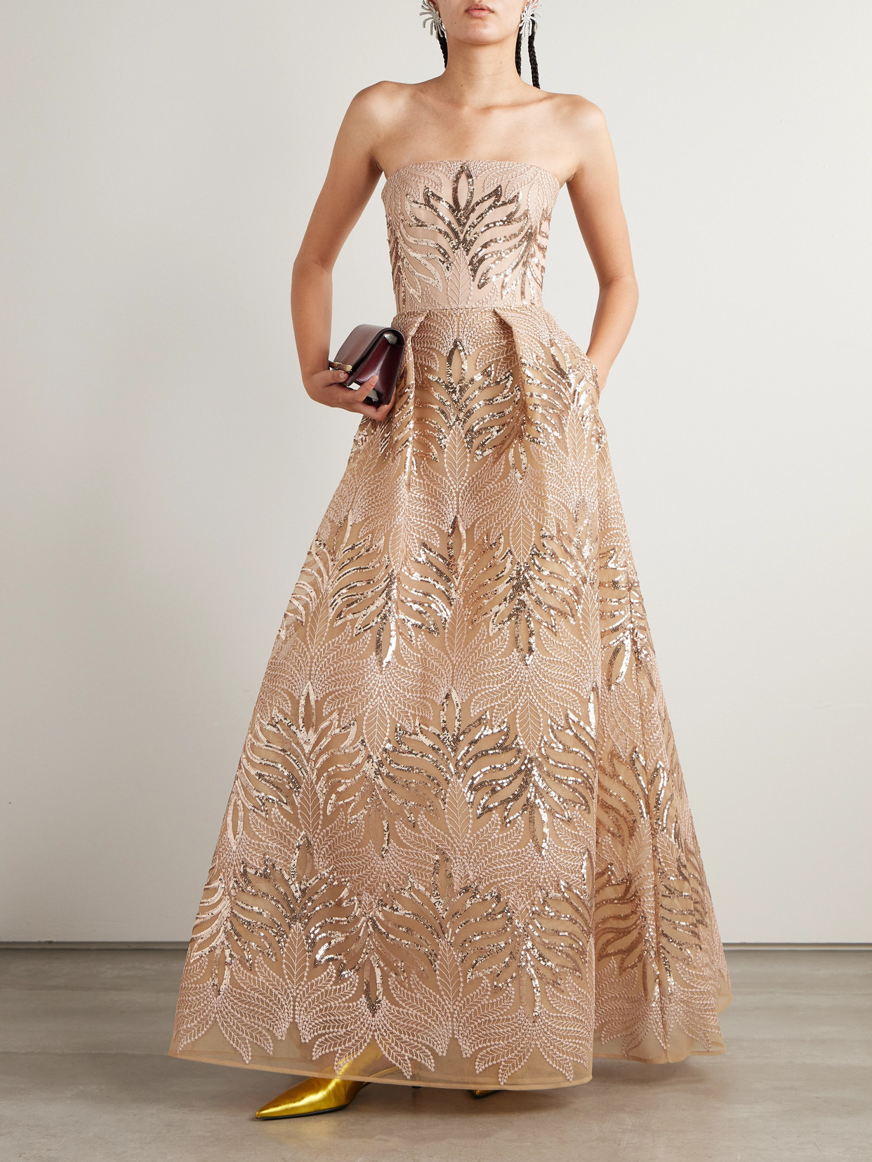 Elie Saab Pleated Sequined Embroidered Tulle Gown In Pink