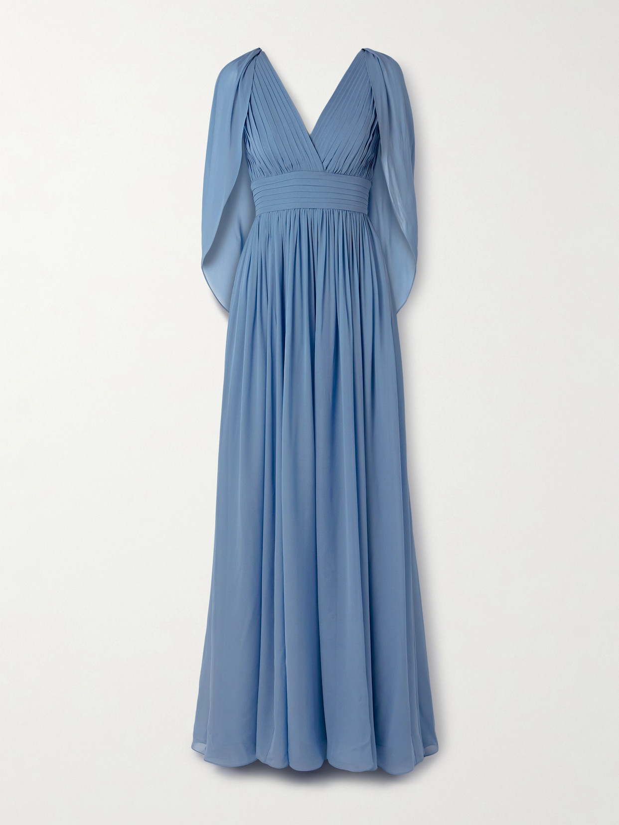 Elie Saab Cape-effect Pleated Silk-georgette Gown In Blue