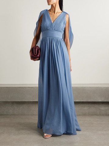 Elie Saab Cape-effect pleated silk-georgette gown