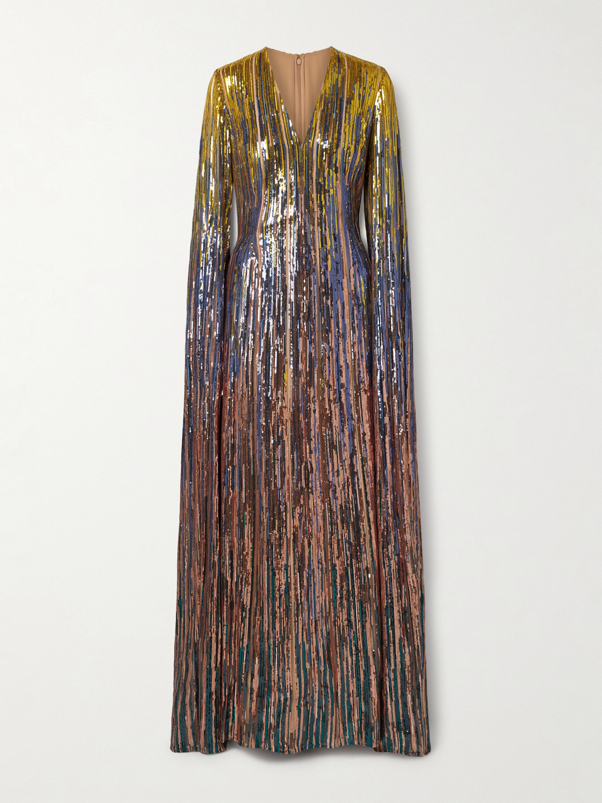 Elie Saab Cape-effect Sequined Tulle Gown In Multi
