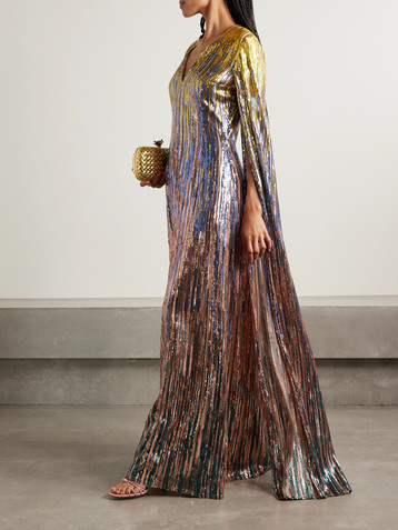 Elie Saab Cape-effect sequined tulle gown