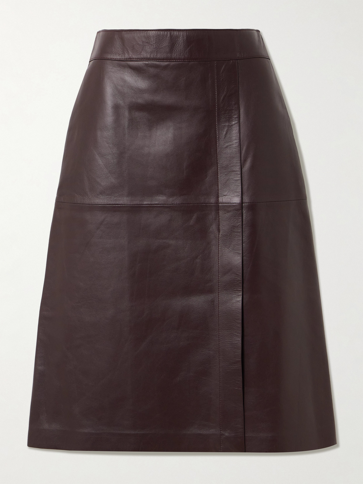 Joseph Panelled Wrap-effect Leather Midi Skirt In Brown