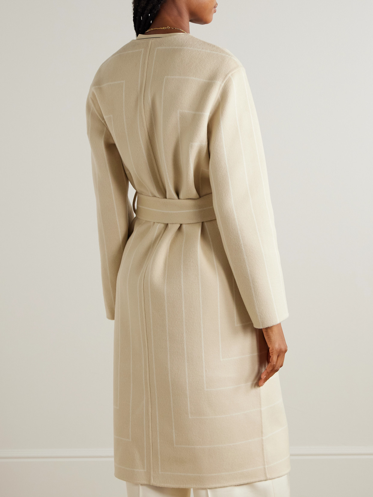 Scheffer Belted Striped Wool And Silk-Blend Coat
