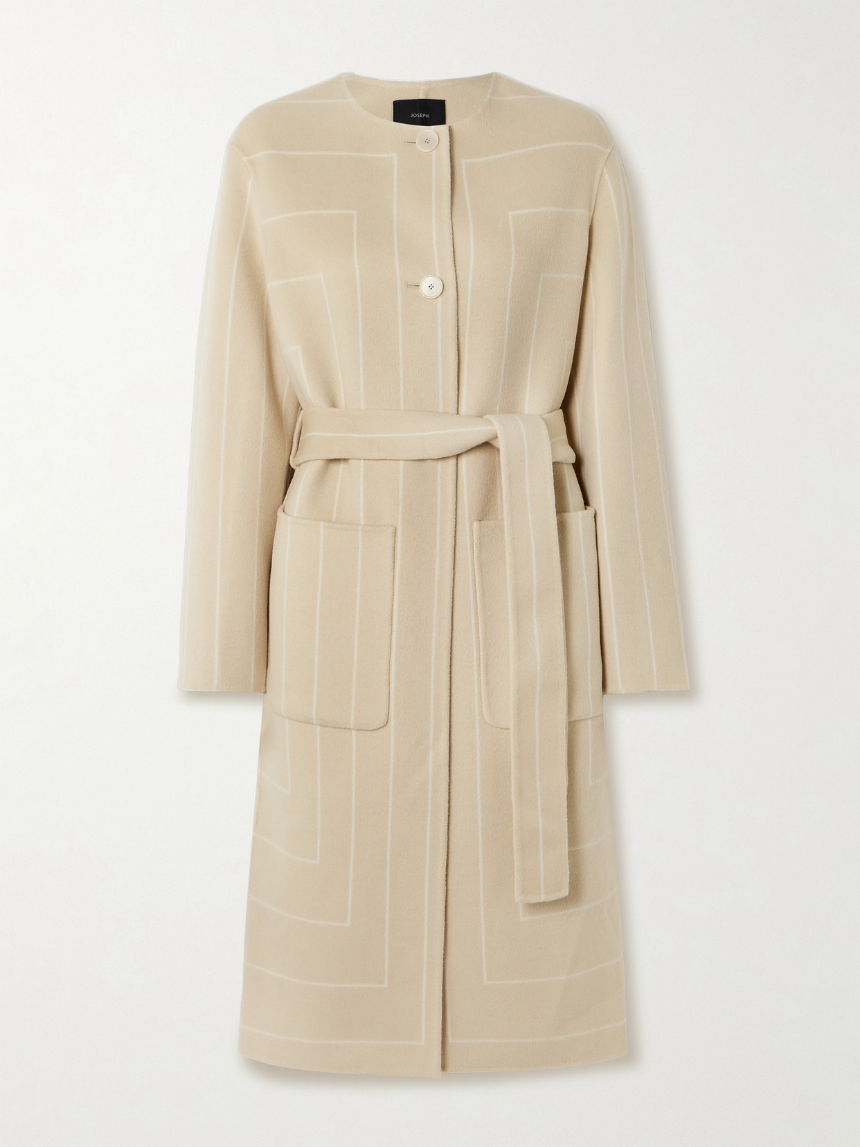 Joseph Scheffer Belted Striped Wool And Silk-blend Coat In Neutral