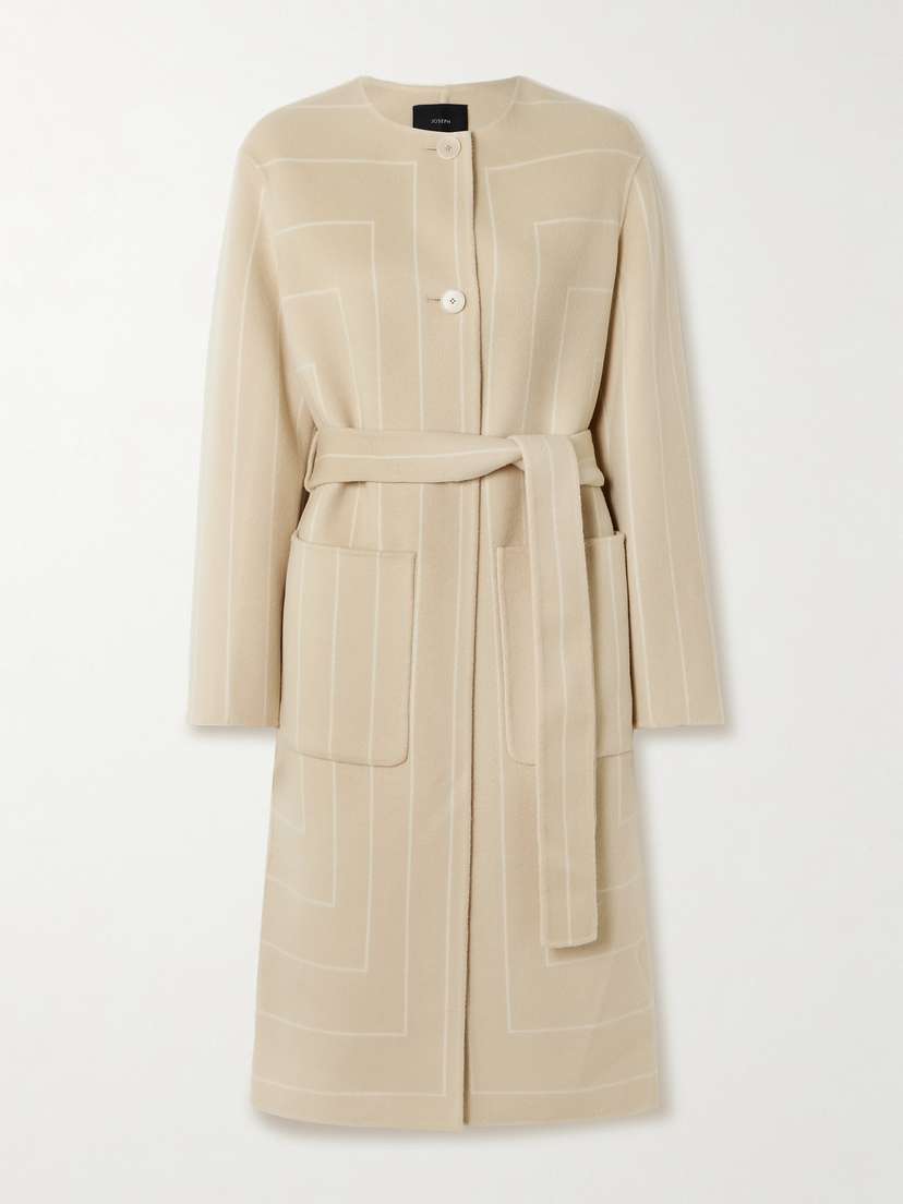 Joseph Scheffer Belted Striped Wool And Silk-blend Coat