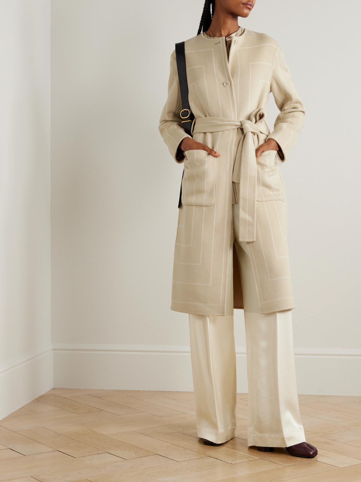 Scheffer Belted Striped Wool And Silk-Blend Coat