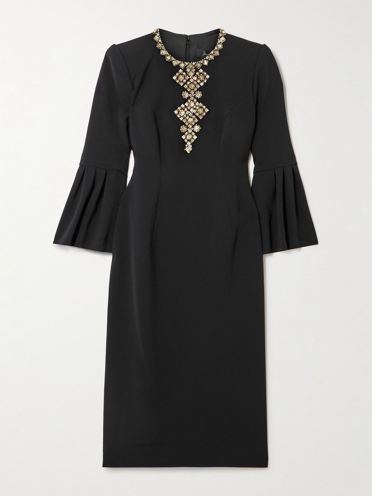 Jenny Packham - Margot Crystal-embellished Ruffled Stretch-crepe Midi Dress - Black
