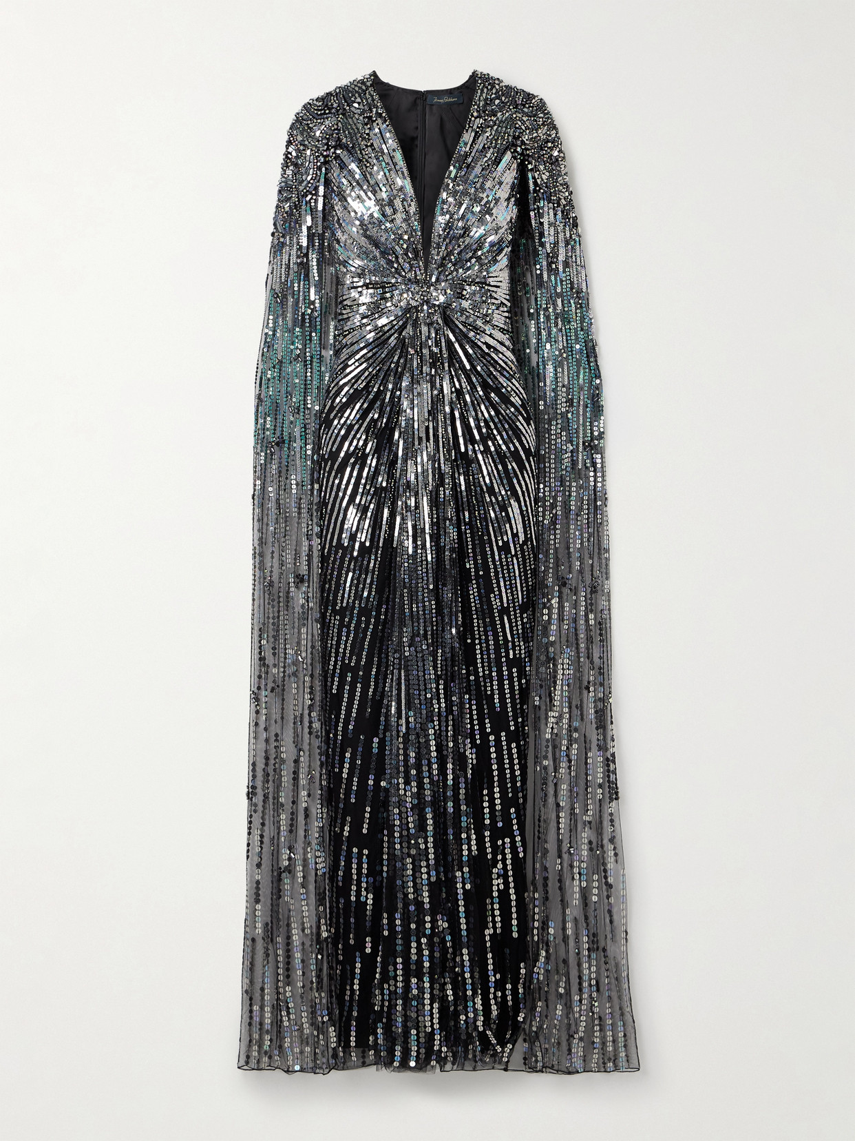 Jenny Packham Gold Rush Cape-effect Embellished Tulle Gown In Black