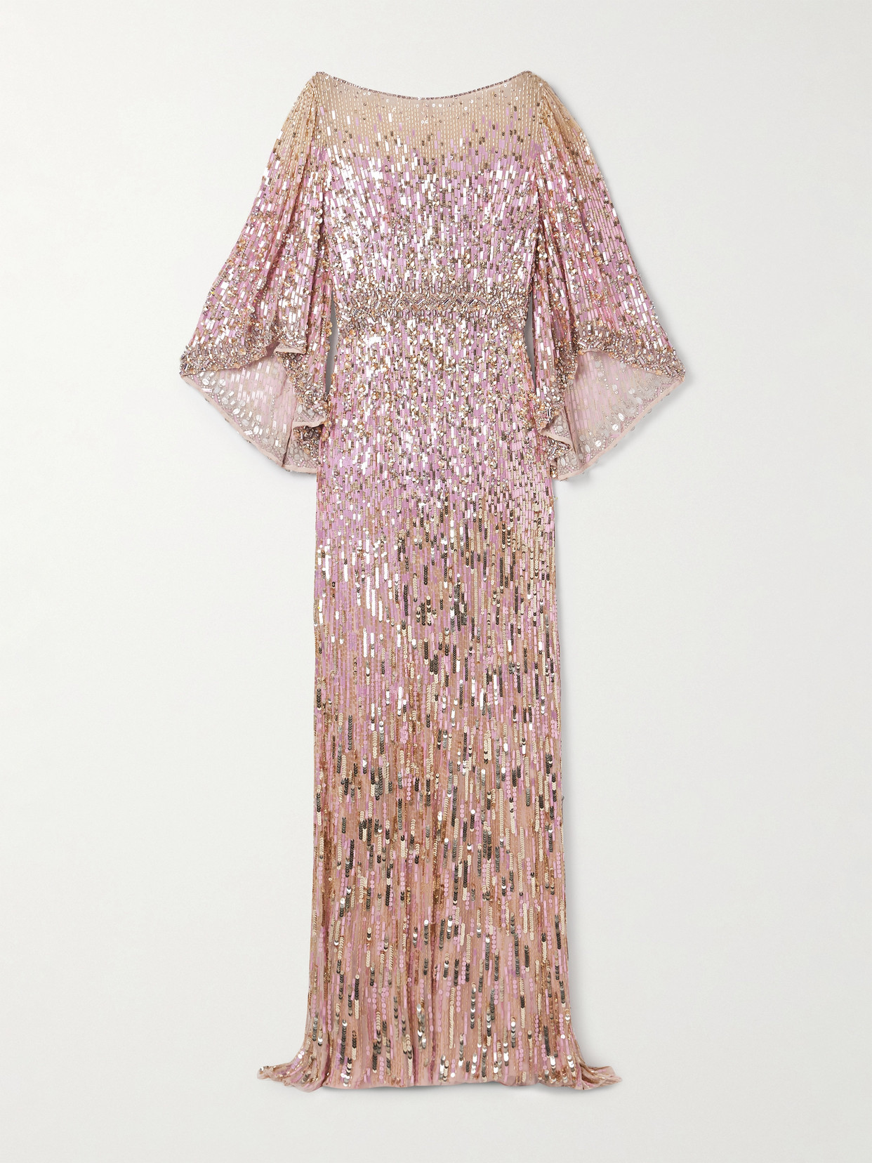 Jenny Packham Ines Crystal Sequined Flare-sleeve Gown In Pink
