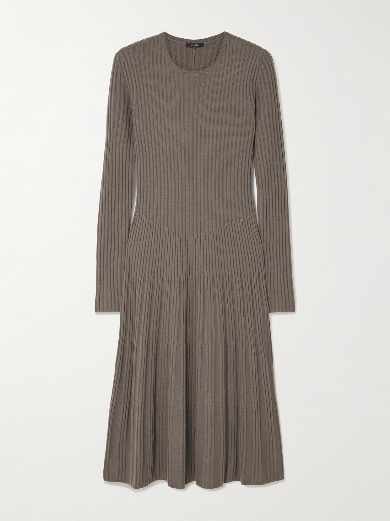 Joseph Ribbed-knit Pleated Wool Midi Dress In Gray