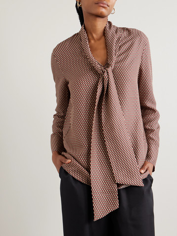 JOSEPH Adele bow-detailed printed TENCEL™ and silk-blend satin blouse
