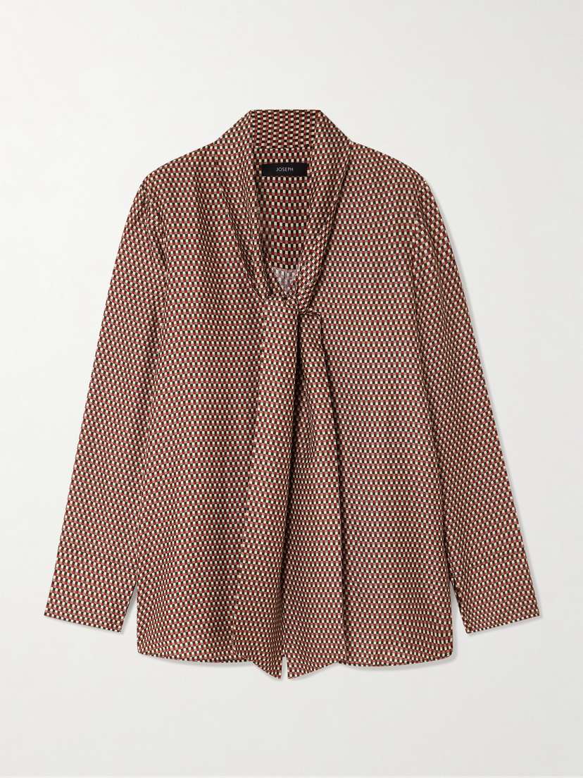 Joseph Adele Bow-detailed Printed Tencel™ And Silk-blend Satin Blouse