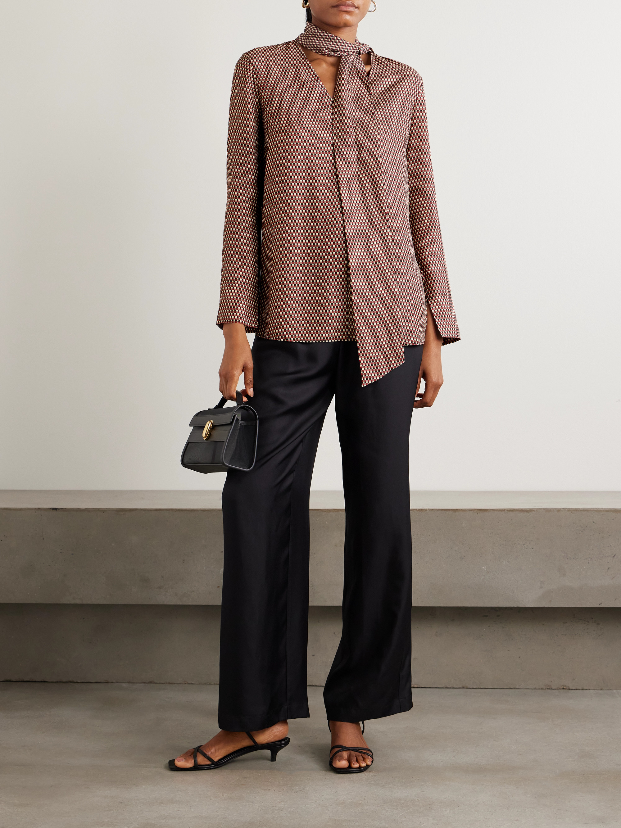 JOSEPH - Adele bow-detailed printed TENCEL™ and silk-blend satin