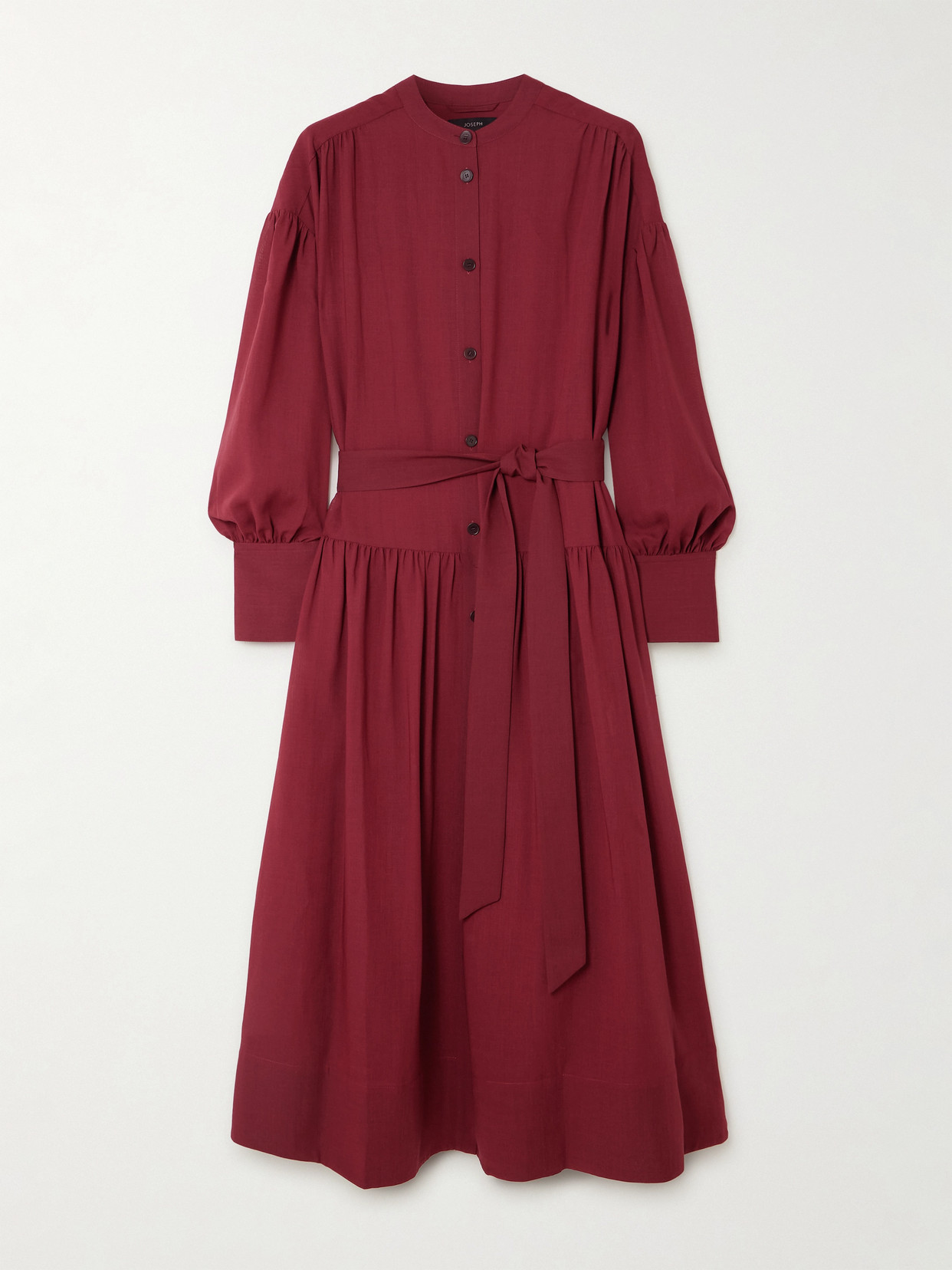 Joseph Emma Belted Wool-blend Crepe Midi Dress In Red