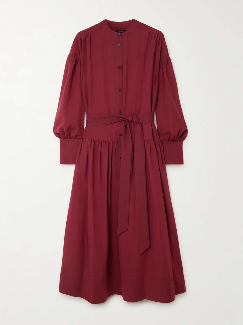 Joseph Emma Belted Wool-blend Crepe Midi Dress