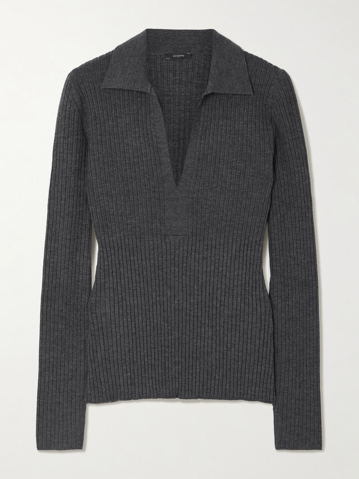 Joseph Ribbed Merino Wool-blend Polo Top In Gray