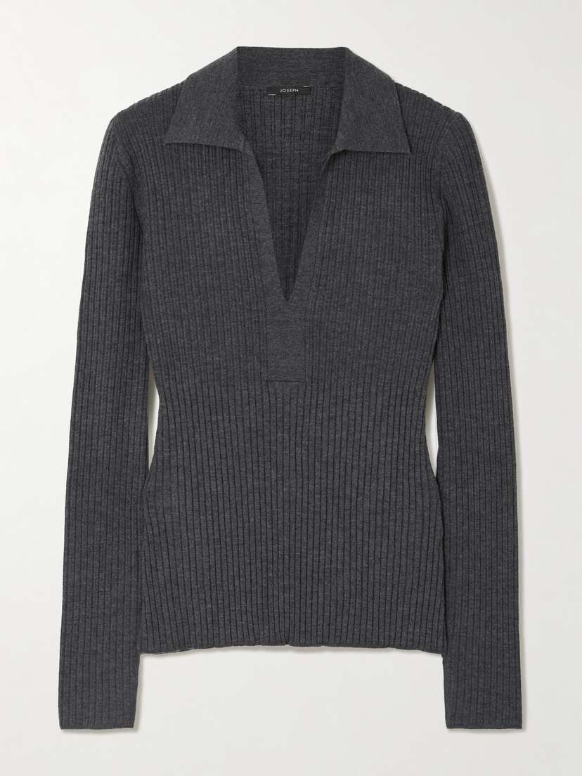 Joseph Ribbed Merino Wool-blend Polo Top