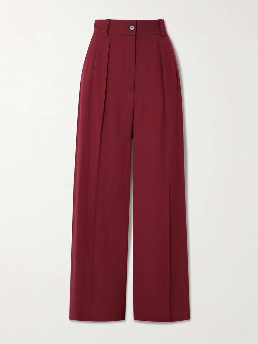 Joseph Forest Pleated Wool-blend Crepe Wide-leg Pants