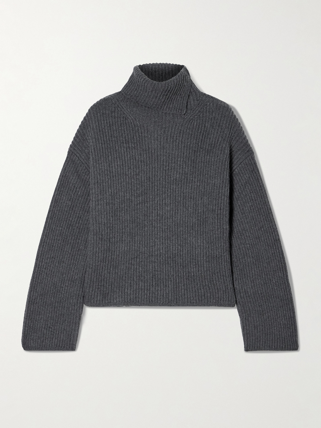 Joseph Ribbed Wool, Silk And Cashmere-blend Turtleneck Sweater In Gray