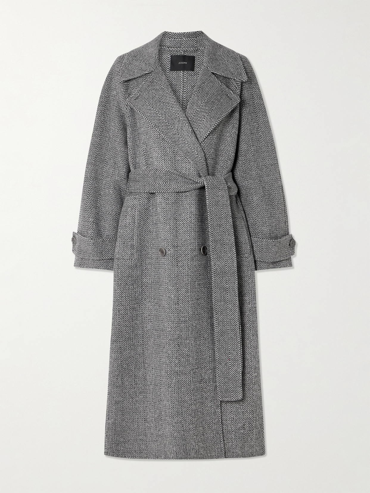 Joseph Navarre Belted Herringbone Wool Coat In Gray