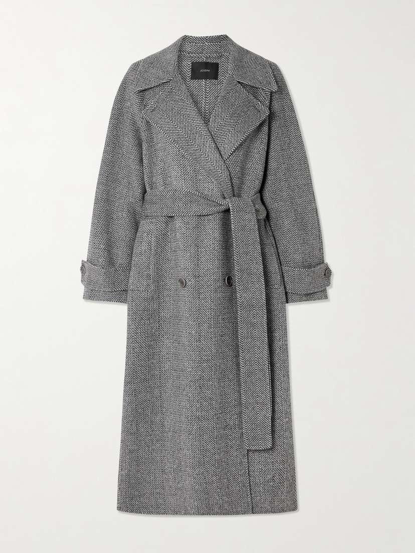 Joseph Navarre Belted Herringbone Wool Coat