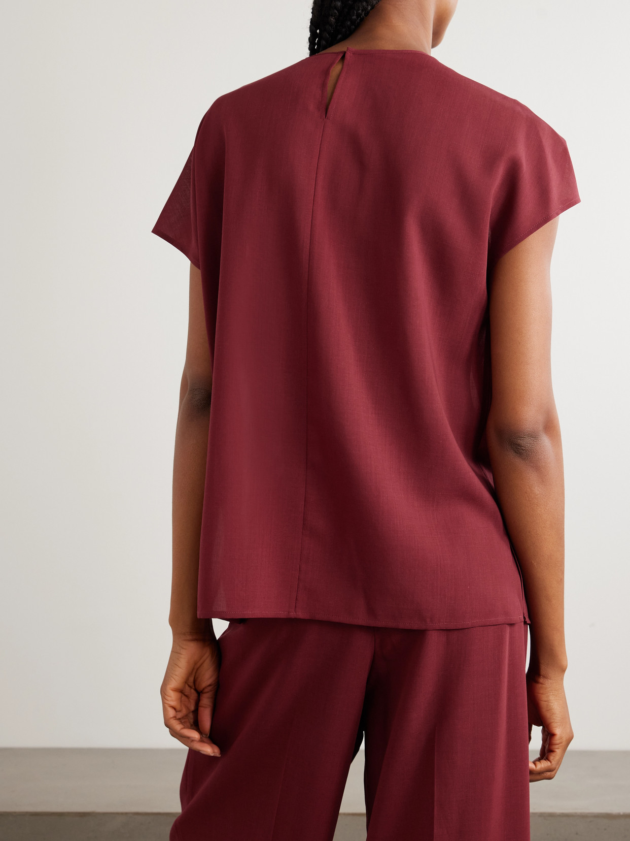 Broca Gathered Wool-Blend Crepe Blouse