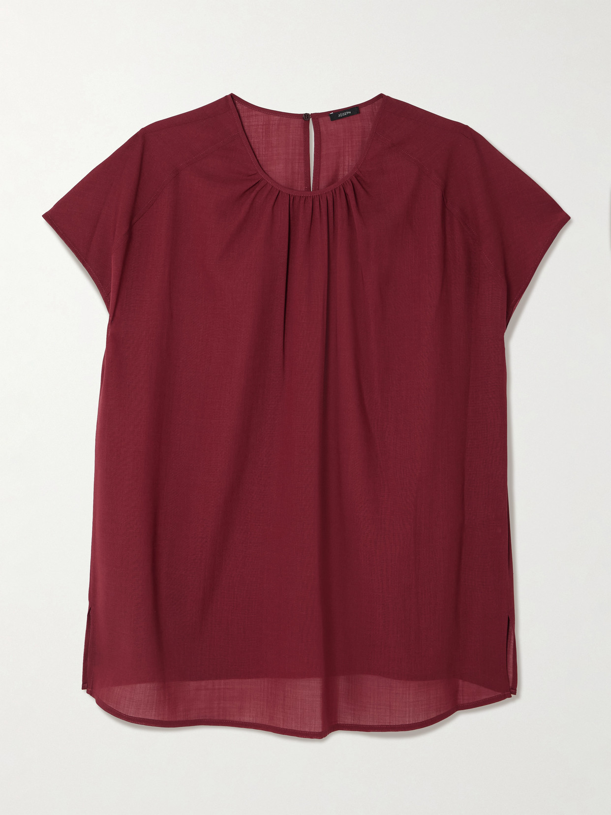 Joseph Broca Gathered Wool-blend Crepe Blouse In Red