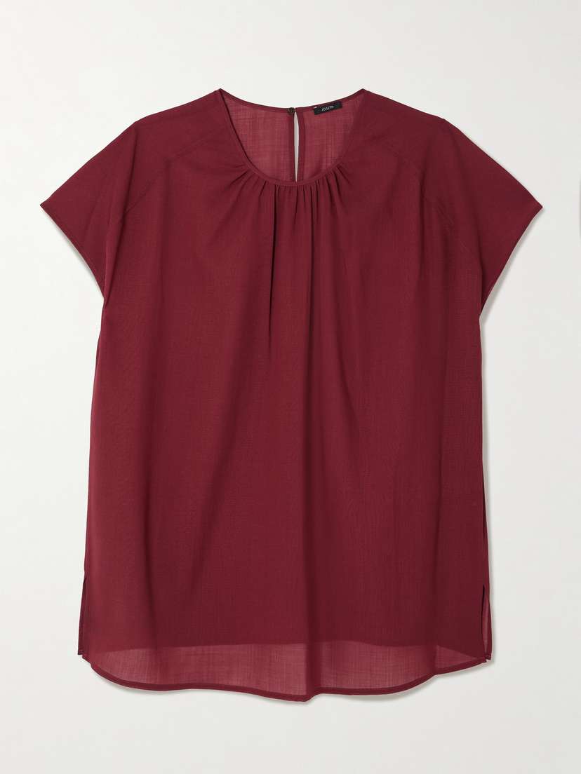 Joseph Broca Gathered Wool-blend Crepe Blouse